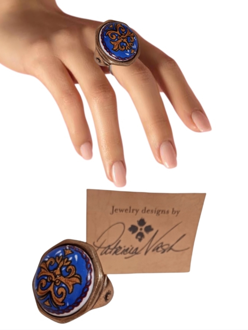 Patricia Nash Positano Ceramic Medallion Adjustable Ring